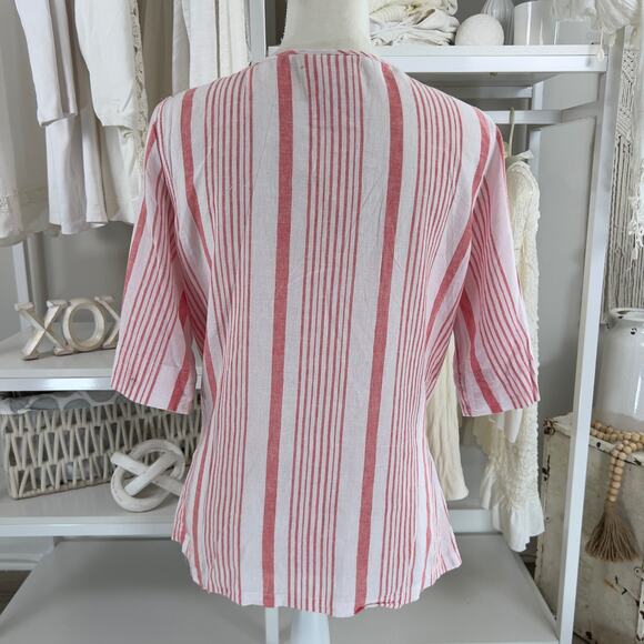 Liz Claiborne women's size medium 100% linen salmon pink & white top #2590 - Picture 5 of 12